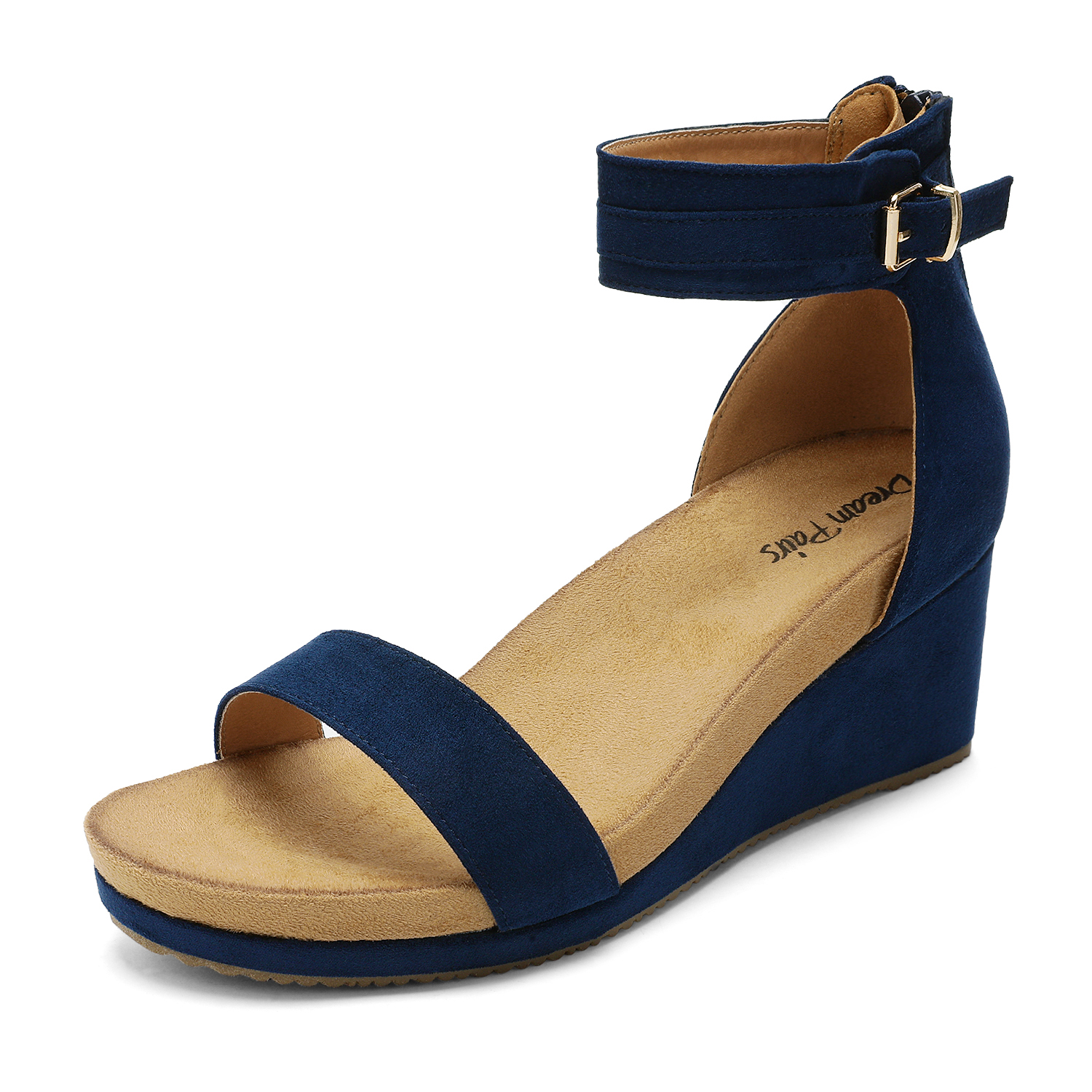 Dream Pairs - DREAM PAIRS Women's Open Toe Buckle Ankle Strap Platform Wedge Sandals NINI-6 NAVY 