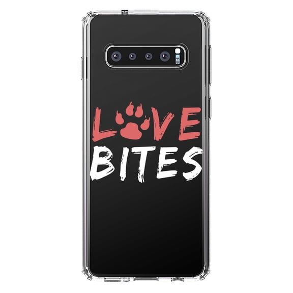 DistinctInk Clear Shockproof Hybrid Case for Samsung Galaxy S10  PLUS (6.4" Screen) - TPU Bumper Acrylic Back Tempered Glass Screen Protector - Love Bits - Dog Paw