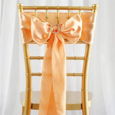 Efavormart 5pcs Peach SATIN Chair Sashes Tie Bows for Wedding Events Decor Chair Bow Sash Party Decoration Supplies 6 x106"