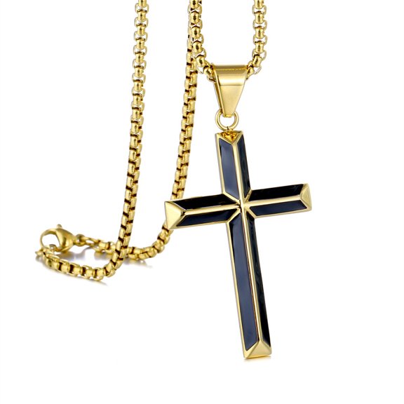 High Quality 14K Yellow Gold Catholic Cross Pendant Unique Christianity Necklace with Oil Drop Charm for Men and Women
