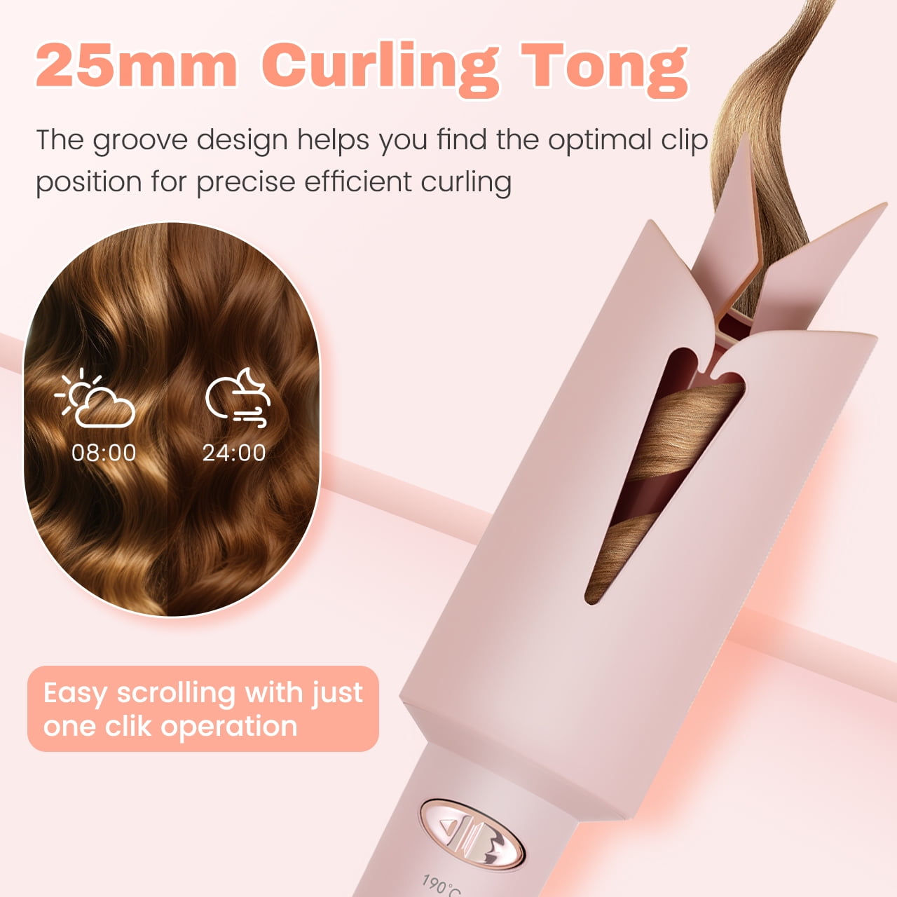 HATTEKER Automatic Rotating Curling Iron, Ceramic Tourmaline Coating Curling Iron, 25mm Automatic Curling Iron, Portable Hair Curler, USB Charging