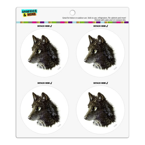 Wild Black Wolf Head Refrigerator Fridge Locker Vinyl Circle Magnet Set