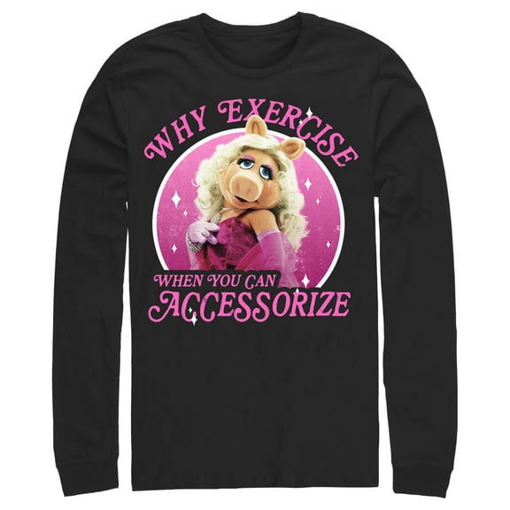 Men's The Muppets Miss Piggy Accessorize Long Sleeve Shirt Black Small