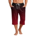 thumbnail image 2 of Mens Swim Trunks Men's Gradient Print Casual Drawstring Cropped Capri Pants Summer Swim Trunks Beach Shorts with Elastic Waist Resort Style for Vacation Spring Travel Red 2XL, 2 of 9