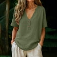 thumbnail image 2 of Women's Relaxed Fit V Neck Short Sleeve Solid Pullover Top Comfy Breathable Soft Casual Daily Wear Weekend Outfits | CSEONE,Army Green L, 2 of 7
