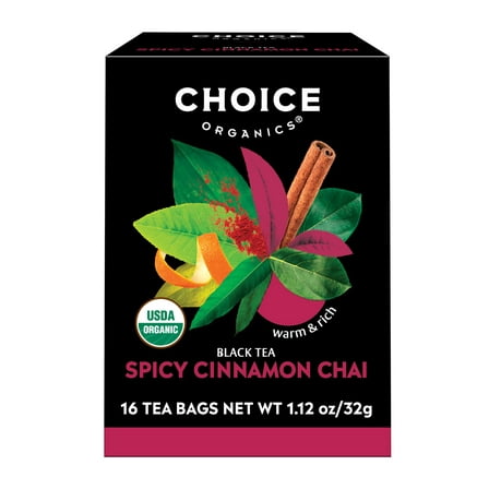 Choice Organics – Organic Spicy Cinnamon Chai Tea (6 Pack) – Rainforest Alliance – Contains Caffeine – 96 Organic Black Tea Bags