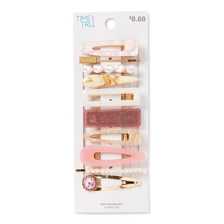 Time and Tru Women's Multi-Color Hair Clip Set, 10-Pack, Pink