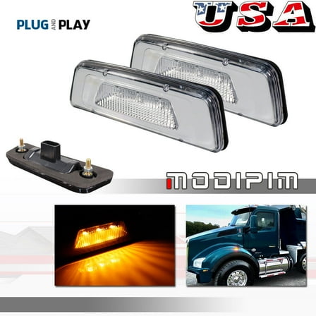 Clear fender side marker lights fit Kenworth T680 T700 T880 & 15-up Peterbilt 567-
