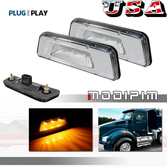 Clear fender side marker lights fit Kenworth T680 T700 T880 & 15-up Peterbilt 567-