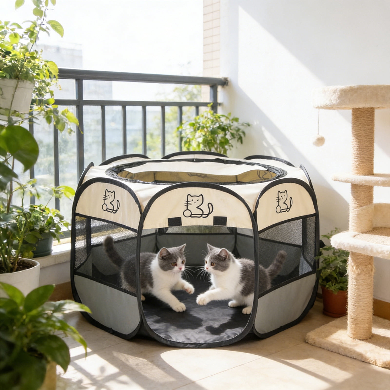 Dog Cat Playpen, Enclosed Foldable Pet Tent, Portable Puppy Pet Crate Indoor for Small Dogs Cats Rabbits, Foldable Dog Cage Enclosure for Outdoor, Dogs Tent Kennel with Carrying Case