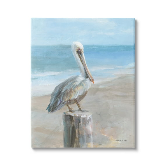 Stupell Industries Pelican Perched on Coast Animals & Insects Painting Gallery Wrapped Canvas Print Wall Art, 16 x 20