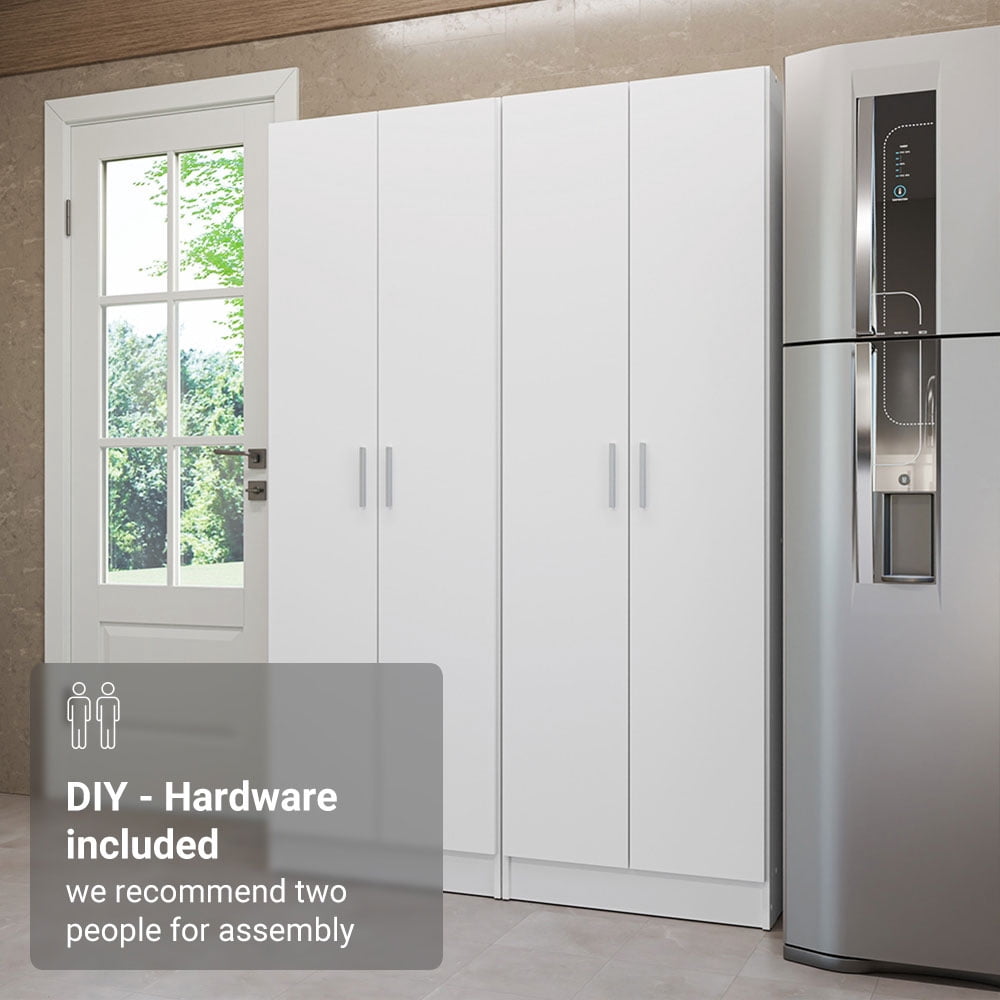 Madesa Kitchen Pantry Set Storage Cabinet 4 Doors 8 Utility Shelves 47"L Wooden Organization Unit for Kitchen 6 Adjustable Shelves Anti Tipping - White