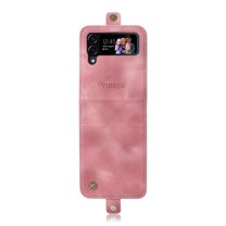 Dteck Case for Samsung Galaxy Z Flip 4,Magnetic Leather Card Pocket Case Shockproof Hard PC Bumper Wallet Cover,Pink
