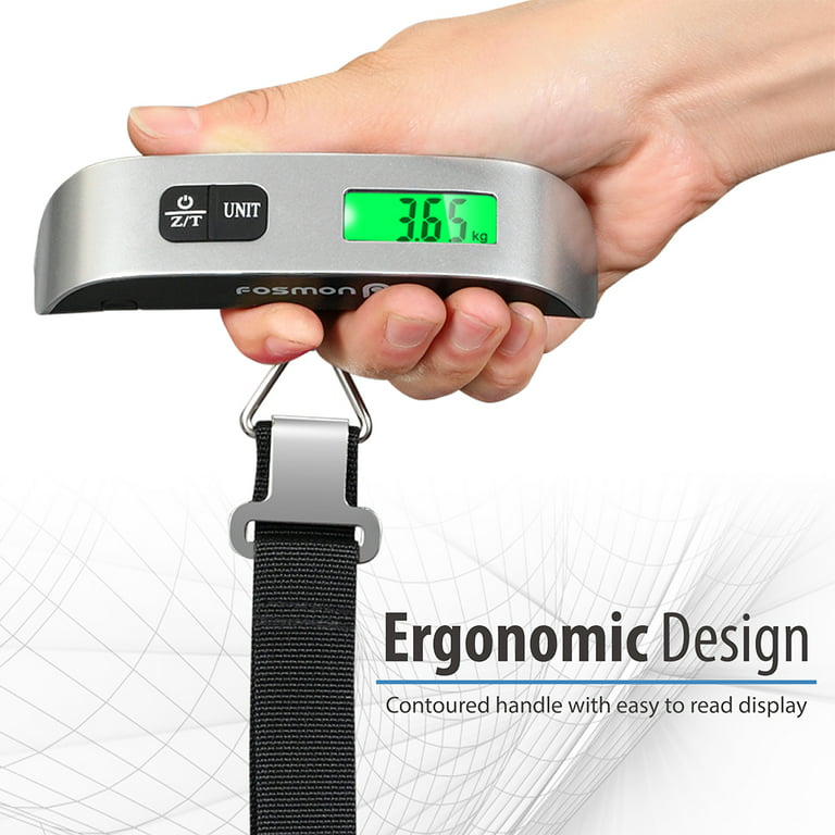 Fosmon Digital Luggage Scale, 110 LB Stainless Steel Hanging Handheld  Travel Scale with Tare Function - Silver 