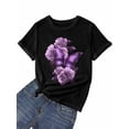 thumbnail image 7 of Women's T-Shirt Retro Dreamy Purple Butterfly Wings Rose Short Sleeve Casual Tee Classic Crew Neck T Shirt for Women Black, XS, 7 of 7