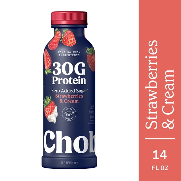 Chobani 30G Protein Low-Fat Greek Yogurt Drink Strawberries & Cream 14 fl oz Bottle