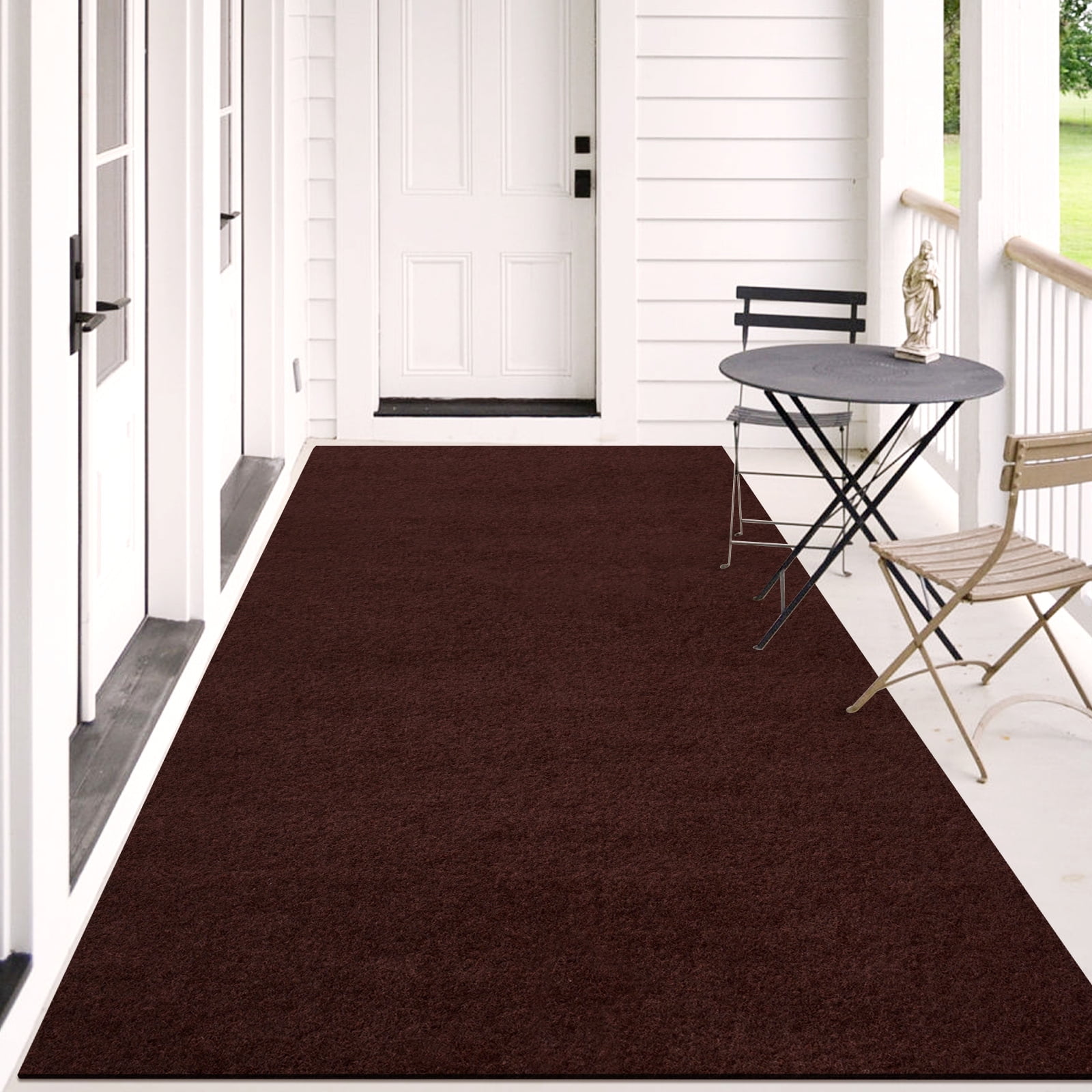 Morefany Outdoor Indoor Runner Rug Custom Size Rugs Non-Slip Hallway Carpet Runners with Rubber Backing Mat for Kitchen Entryway Garage Laundry 6ft x 75ft, Dark Brown