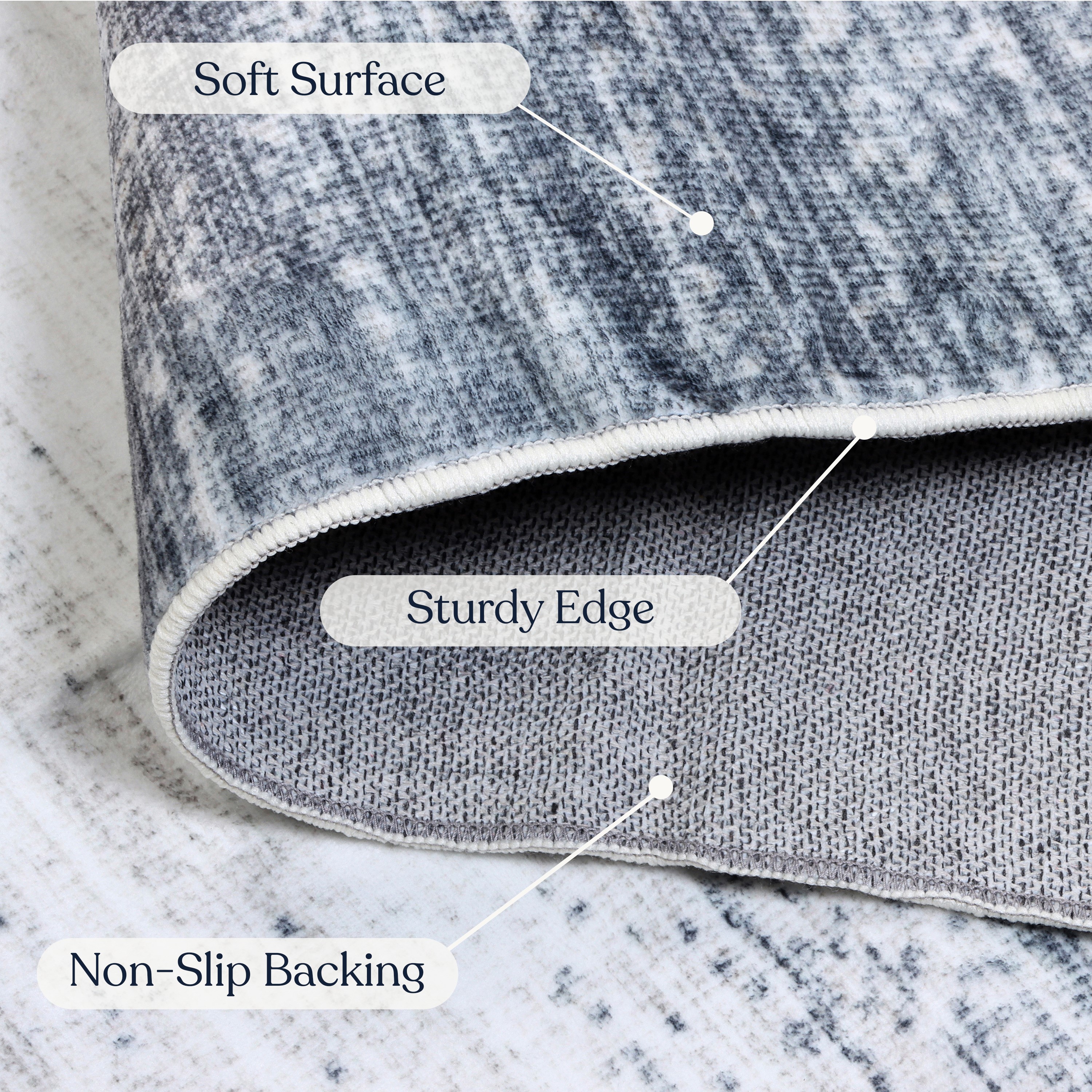 Delara 3'x5' Machine Washable Area Rug, Soft & Durable, Non-Slip, Stain Resistant, Emily, for Bedroom, Living & Dining Room