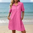 thumbnail image 3 of Summer Dress for Women Collared Short Sleeve Half Button Down Loose Casual Solid Dress with Pockets, 3 of 7