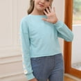thumbnail image 5 of Xyxonk Girls Long Sleeve Shirts Fall Cute Shirts Size 10-12 Kids Crew Neck Tshirts Trendy Cute Daisy Prints Crop Tops Tween Girls Clothes Light Blue 120, 5 of 5