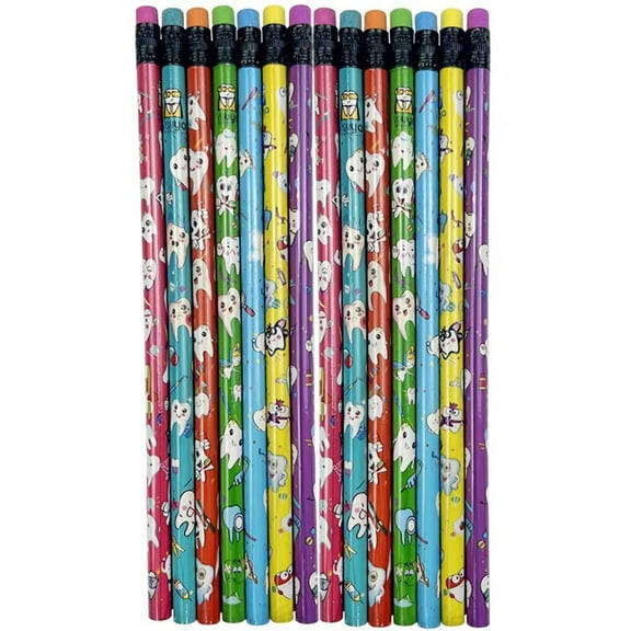 Hzzsbu Cartoon Tooth Pattern Pencils with Erasers, 50-pack for Party Favors and Office Use