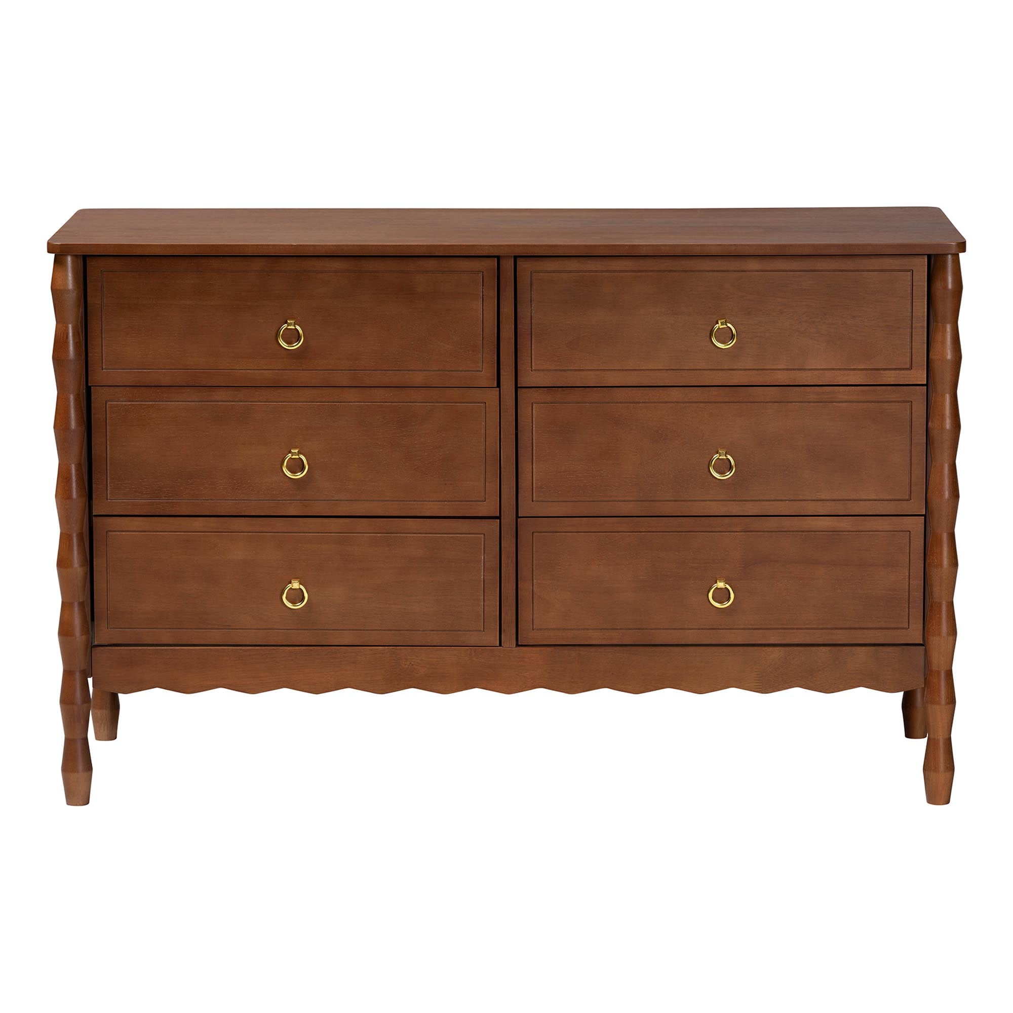 Baxton Studio Seamus Mid-Century Modern Dresser, 6-Drawer, Walnut Brown