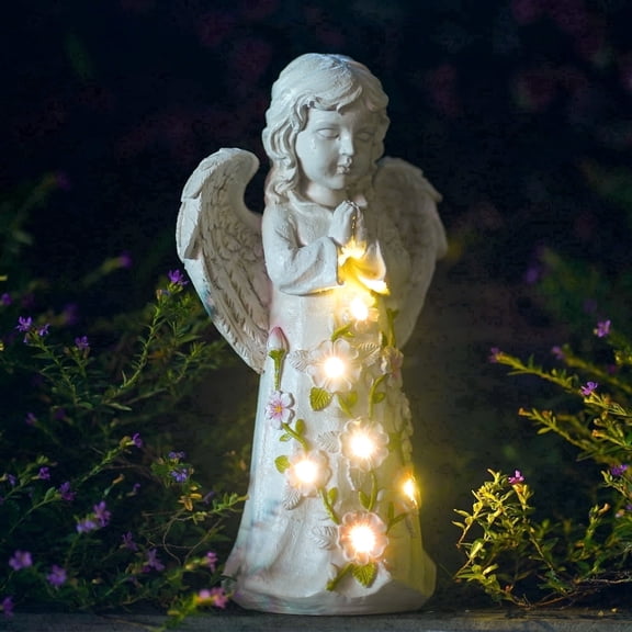 Solar Angel Garden Statue, Outdoor Angel Figurine with Light, Easter Garden Decor, Memorial Cemetery Decoration for Grave Yard Patio, Sympathy Gifts for Mom Grandma Women