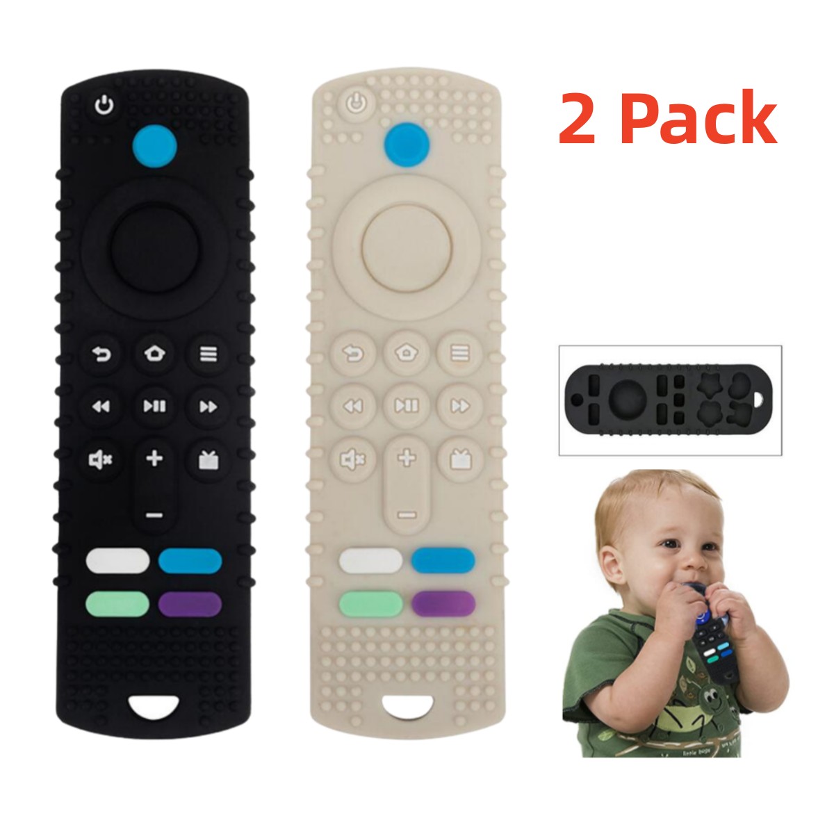 2Pack Baby Remote Control Teether Toy for Babies 636 Months, Silicone