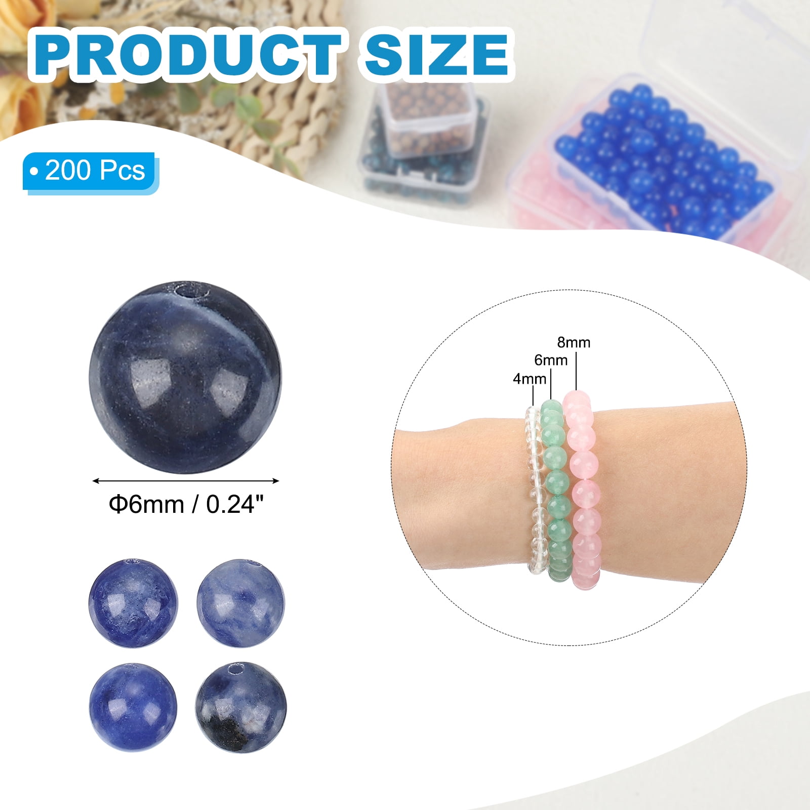 Uxcell Natural Stone Beads Chalcedony Beads for Jewelry Making Bracelet Necklace Black Dark Blue 6mm