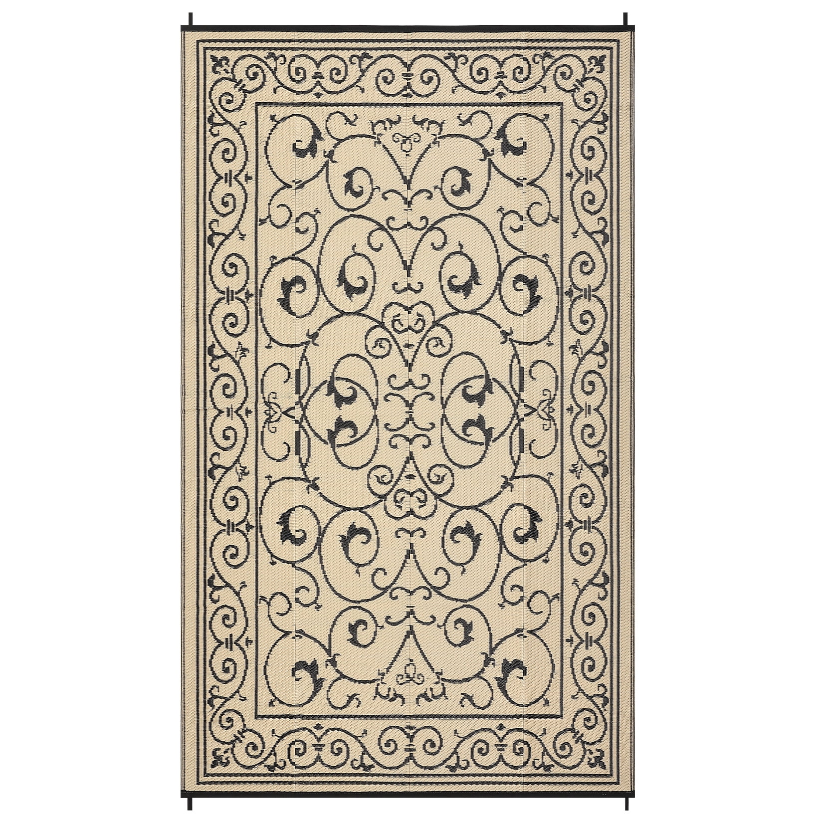 Nanan 9x18 Outdoor Rug, Waterproof UV Protected Fade Resistant Reversible Plastic Straw Patio Mat for RV, Camping, Deck, Yard, Garden, Balcony, Poolside, Black Brown