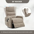thumbnail image 6 of HSUNNS 360° Swivel Rocker Recliner Chair with Heat Massage, Chenille Manual Single Rocker Sofa Recliner Chair with Side Pockets for Living Room Home Theater, Khaki, 6 of 7