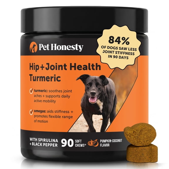 Pet Honesty Hip & Joint Turmeric Health - Joint Supplement for Dogs, Omega-3 Fish Oil, Turmeric to Support Overall Health & Ease Stiffness - Advanced Pet Mobility Support - 90 Ct (Pumpkin)