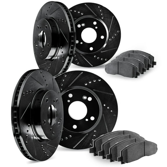 Dynamic Friction Company Front and Rear Brake Rotors Drilled and Slotted Black with 5000 Advanced Brake Pads - 8504-07010