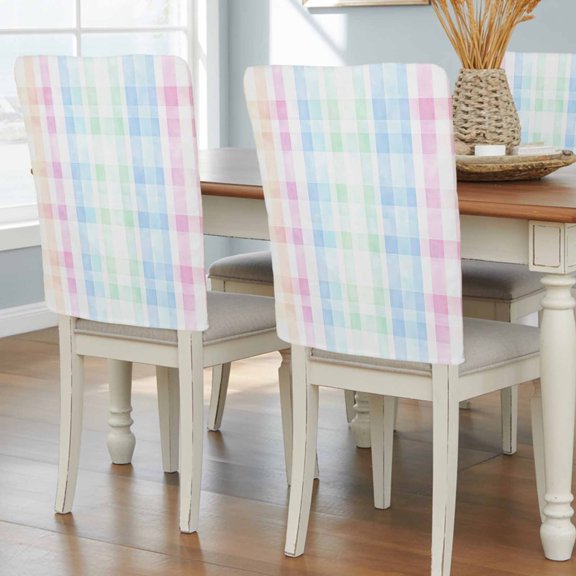 Colorful Buffalo Plaid Chair Back Covers Set of 1, Spring Color Removable Dining Seat Cover Washable Kitchen Chair Slipcovers Protective for Party Decoration 19x20in