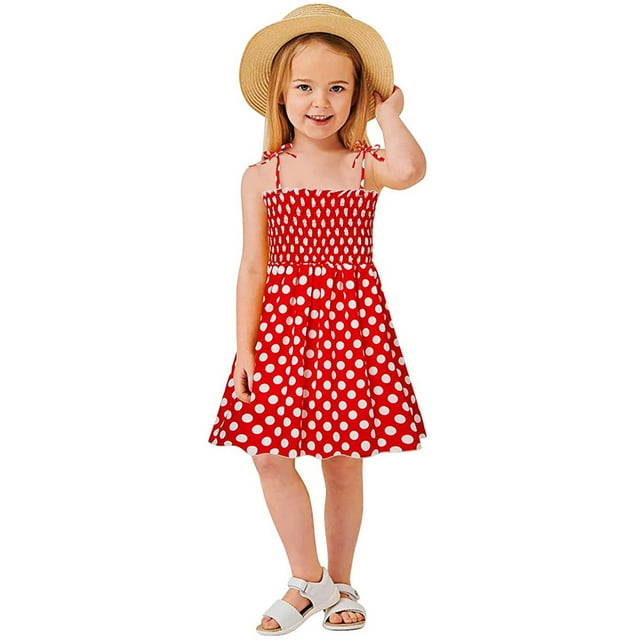 LEEy-world Robes pour Filles Robe Sans Manches pour Enfants Imprimés Unis Robe de Plage Boutons Robes de Fête Ensemble Robe Princesse Bandeau, Rouge
