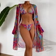 thumbnail image 3 of Sokhug Womens Floral Bikini Set Mesh Cover Up Tie Side Triangle Top Thong Bottom Three Piece Swimwear, 3 of 9