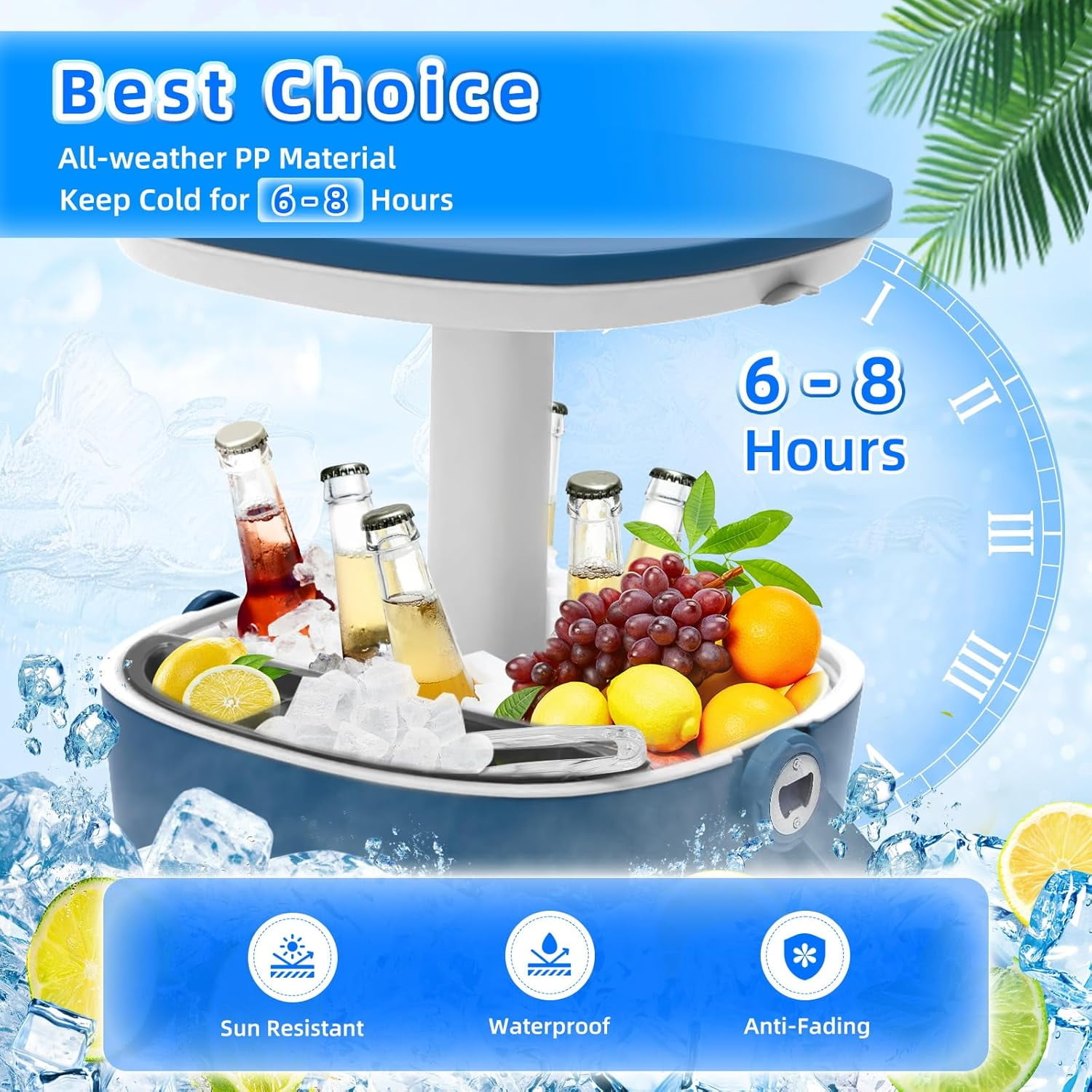 SHAREWIN Ice Cooler Table 4 Gallon, Lift Top Lid Outdoor Cooler Table with Hidden Bottle Opener & Food Clips, Portable Beer Wine Ice Bucket for Camping, Picnics, Backyard Parties and Pool Parties