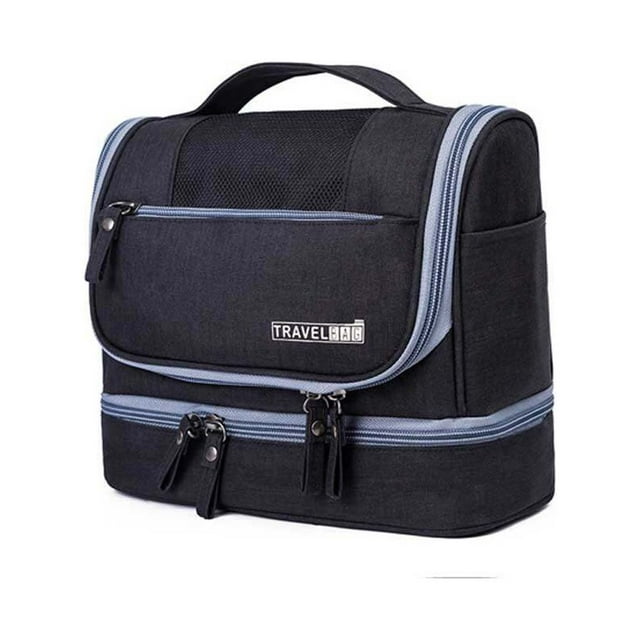 Travel Toiletry Bag with Handle Sundries Pouch Portable Waterproof Cosmetic Storage Pouch Large Capacity Dry Sundries Organizer Bathroom Black