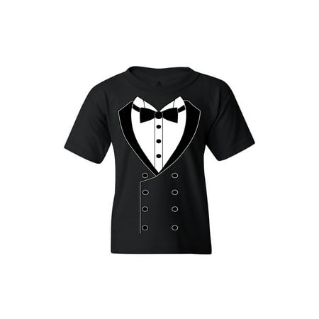 Shop4Ever Youth Black Button Tuxedo Suit Party Costume Graphic Youth T-Shirt