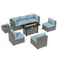 thumbnail image 4 of SUNCROWN Outdoor Patio Furniture Set 8 Piece Outdoor Sectional Sofa Grey Wicker Conversation Sofa Set with Coffee Table, Cushions and Fire Pit Table, Haze Blue, 4 of 7