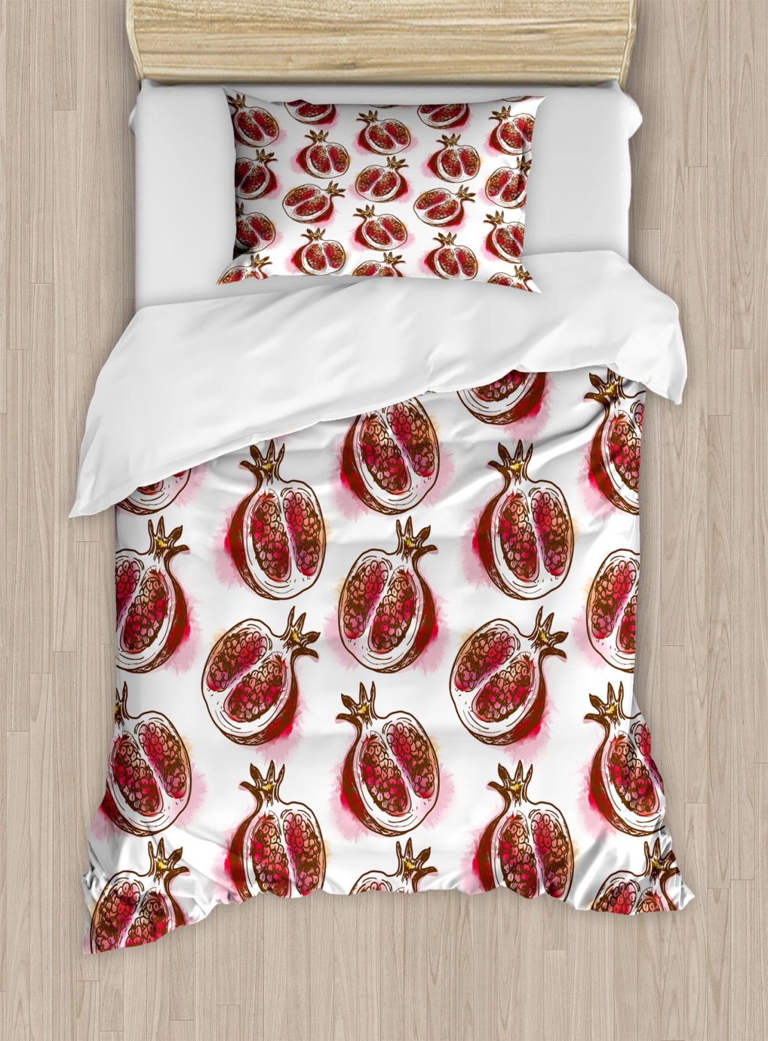 Fruits Duvet Cover Set, Pomegranate Flowering Blurry Watercolor