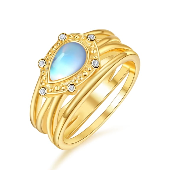TANGPOET Moonstone Rings for Women 925 Sterling Silver Rings Gold Plated Teardrop Moonstone Band Rings Statement Jewelry Anniversary Gift