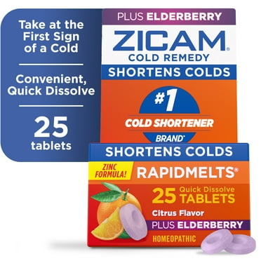 Zicam Cold Remedy Zinc RapidMelts, Elderberry Citrus, Homeopathic Cold Shortening Medicine, 25 Count