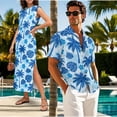 thumbnail image 3 of Jeiento Tropical Coconut Tree Matching Beach Outfits for Couples Summer Sleeveless Dress for Women Loose Maxi Split Sundress with Pockets Blue Mens Tropical Shirt Husband and Wife Vacation Clothing, 3 of 7