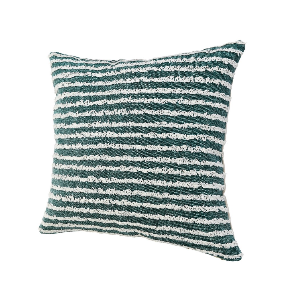 Ox Bay 20" x 20" Hand-stitched Green/ White Stripe Organic Cotton Pillow Cover
