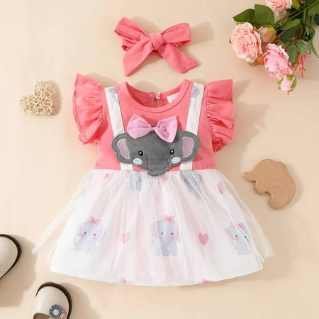 

EQWLJWE Infant Baby Girl Elephant Romper Short Sleeve Fake Suspender Shorts Bodysuit Jumpsuit with Headband Summer Outfit