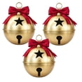 thumbnail image 2 of Luckky Oversized Gold Metal Christmas Jingle Bells, 14 x 10 Inch Giant Sleigh Bell Ornaments with Red Bow, Large Decorative Bells for Porch, Yard, Mantel, Indoor Outdoor Holiday Decor, Set Of 3, 2 of 7