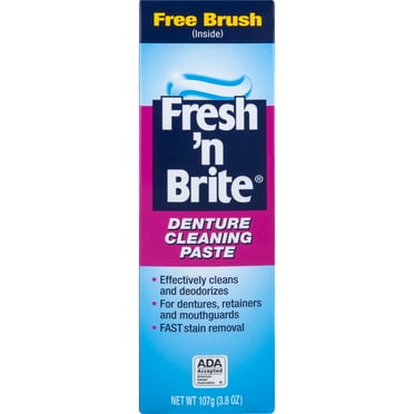 Fresh 'N Brite Dentures, Mouth Guards, Partials, and Retainer Cleaning Paste removes stubborn stains with the mouth-freshening power of minty gel, 3.8 Ounce Tube
