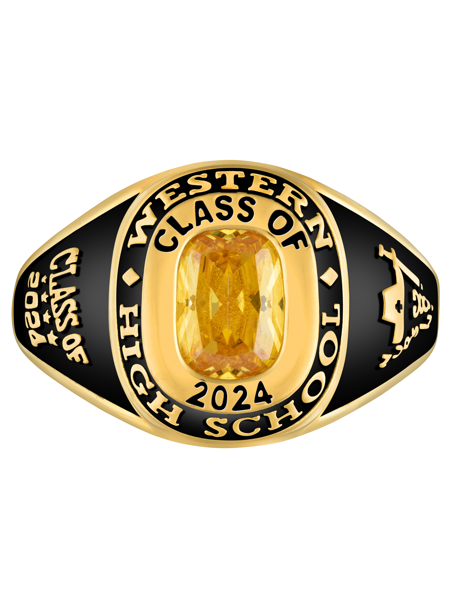 Order Now for 2025 Graduation, Freestyle Women's' 14K Gold over Sterling Classic Cushion Birthstone Class Ring, Personalized, High School or College Graduation