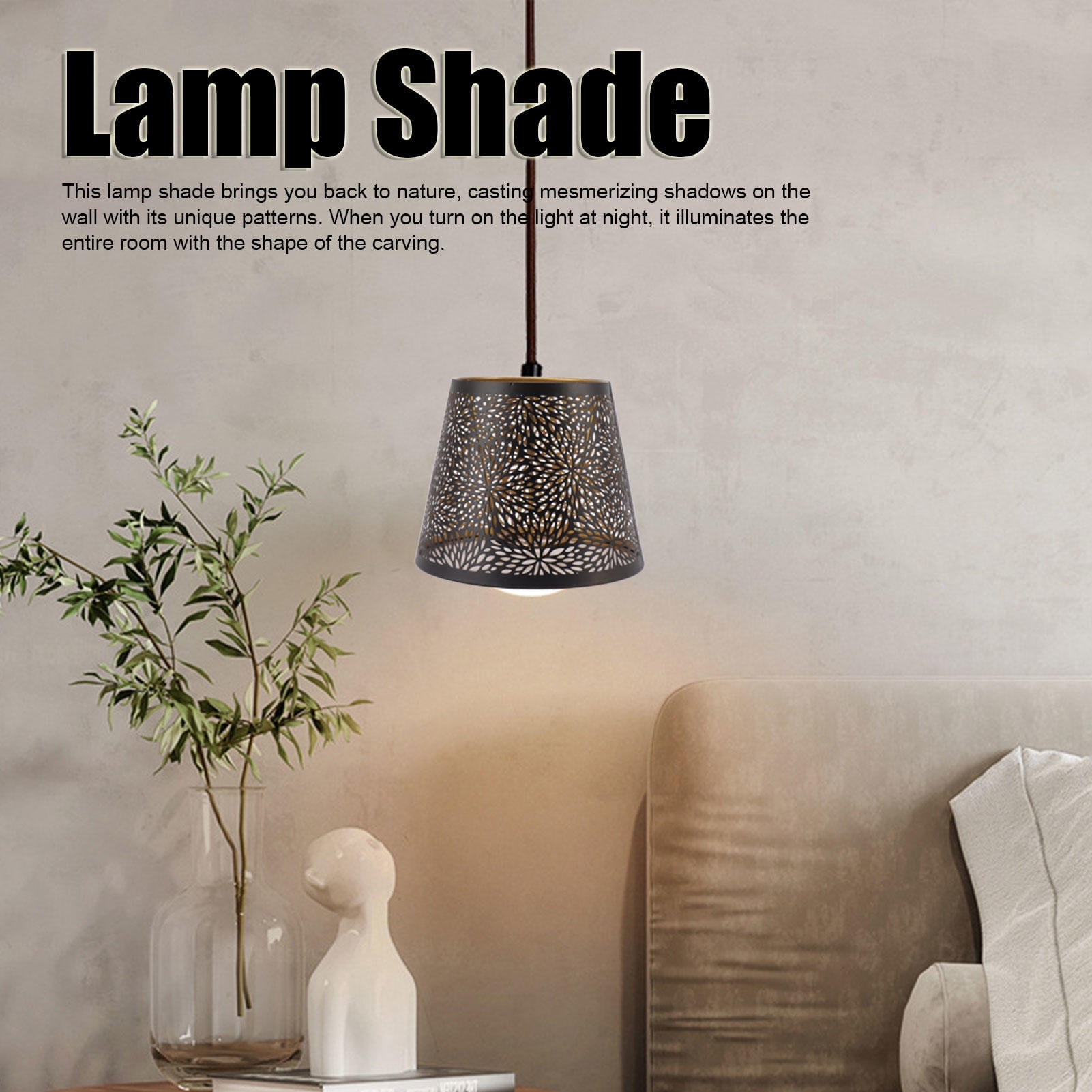 Rupoun Iron Tree‑Shaped Lamp Shade – E27/E26 Forest Carving, Black with Gold Inlay,Modern Table/Wall/Ceiling Decor